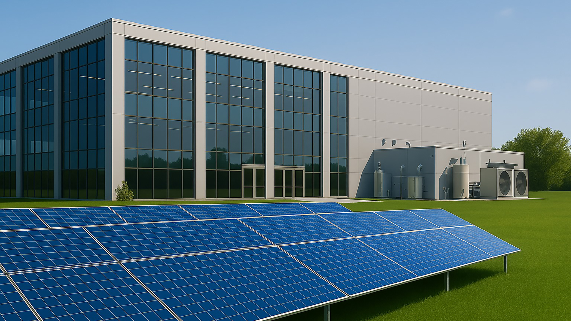 paisagem compor do sol, paineis solares e ventoinhas eólicas